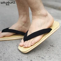 whoholl summer man slippers rubber bottom flip flops male japanese clogs shoes flat platform geta no woodcosplay costumes