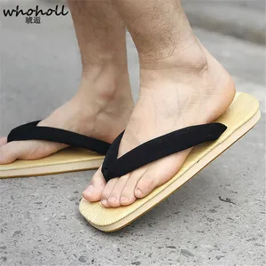WHOHOLL Summer Man Slippers Rubber Bottom Flip-flops Male Japanese Clogs Shoes Flat Platform Geta (n in India