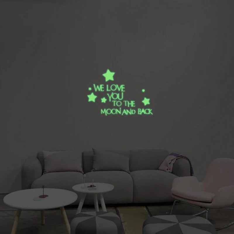 Настенная Наклейка s WE LOVE YOU TO THE MOON AND BACK наклейка цитата на стену светящаяся