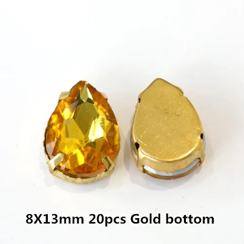 8X13mm---20PCS Стразы смешанных размеров желтого цвета с пришивкой, золотые стразы с плоской задней частью, стразы для шитья, каплевидные Стразы для свадебного платья Y3510 - Цвет: 8X13mm---20PCS