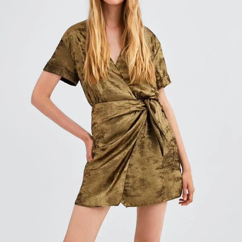 

Women Summer Dress 2019 New Fashion Vintage Metallic Look Style Above Knee Dresses Female Vestidos