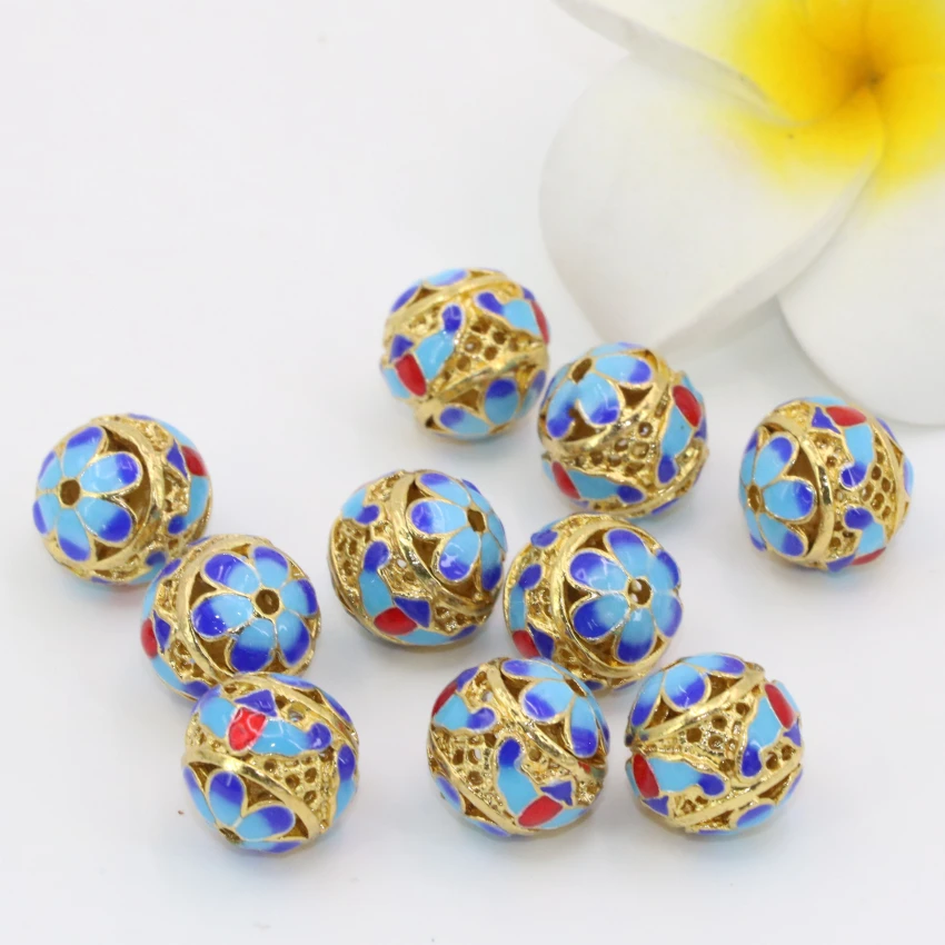 Золотистого цвета перегородчатая эмаль 13 мм разделители полые круглые шарики