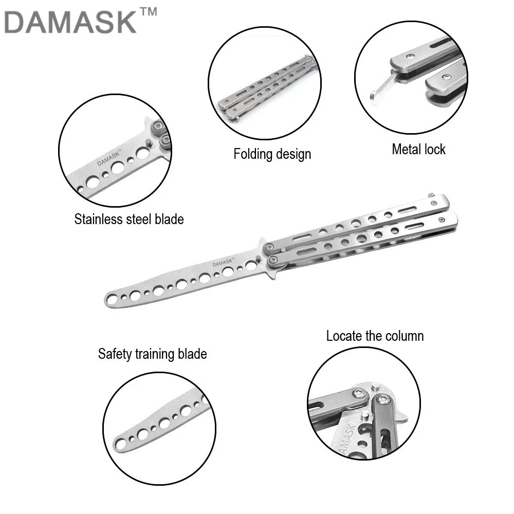 DAMASK без края тупое лезвие расческа Бабочка нож из нержавеющей стали складной