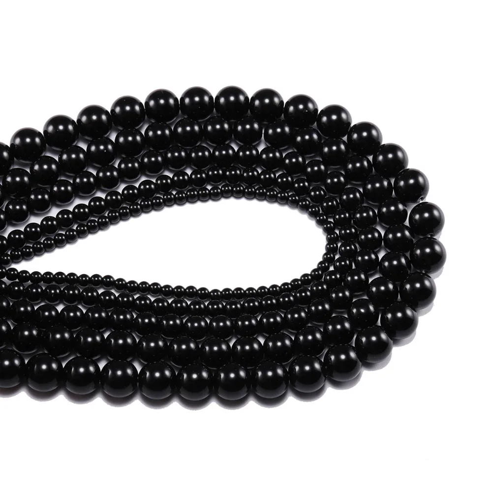 1strand/lot 4 6 8 10 12 mm Natural Stone Smooth Glisten Black Glass Bead Loose Spacer Bracelet Beads Supplier For Jewelry Making - купить по