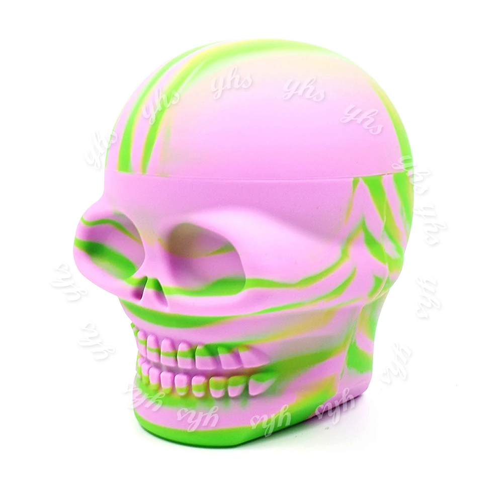 

Glossy 500ml skull silicone container, silicone non stick silicone dab container for wax storage jar , smooth gel box skull