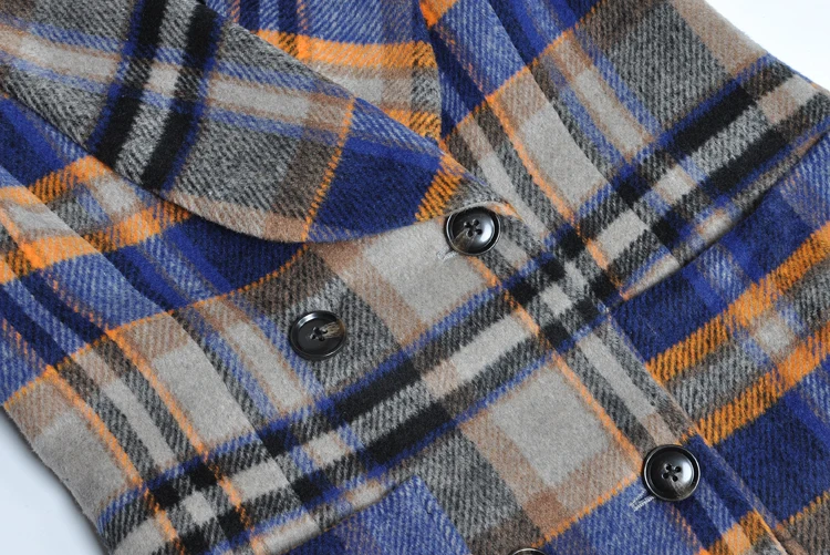 Отложной воротник тонкий Duble грудью Для женщин костюмы 2018 дизайн плед шерсть