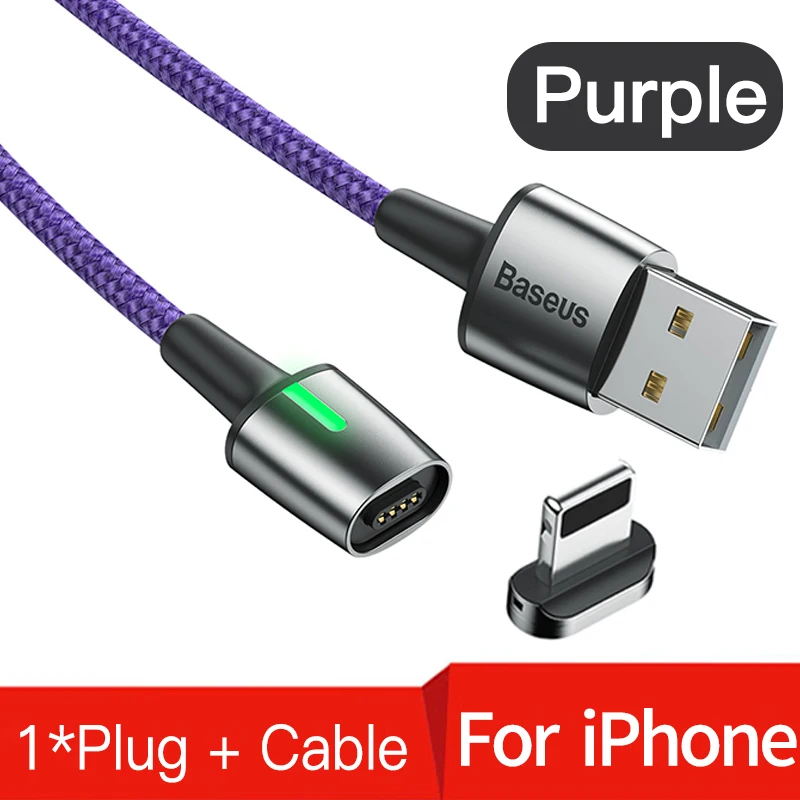 Магнитный Micro USB кабель Baseus для iPhone samsung type-C кабель для зарядки Магнитный адаптер для зарядного устройства usb type C кабели для мобильных телефонов - Цвет: Purple For iPhone