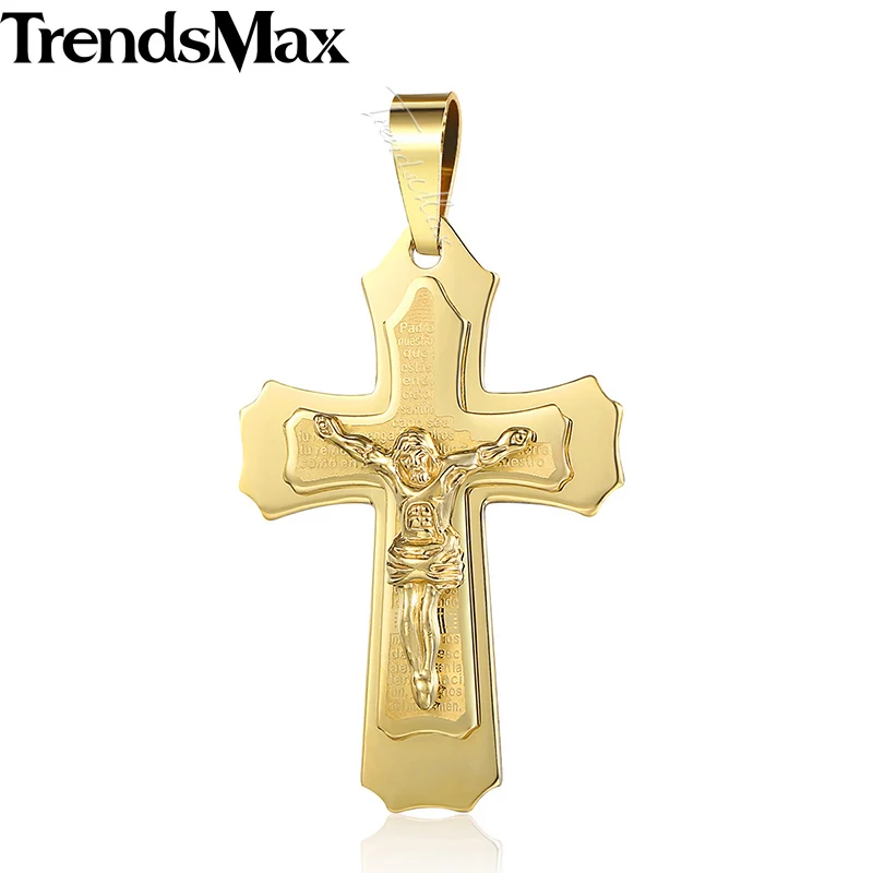 KP620 Trendsmax Мужская Подвеска Крест Иисуса из нержавеющей стали подвески серебро/золото Цвет Мужская мода ювелирные изделия KPP3 - Окраска металла: KP620