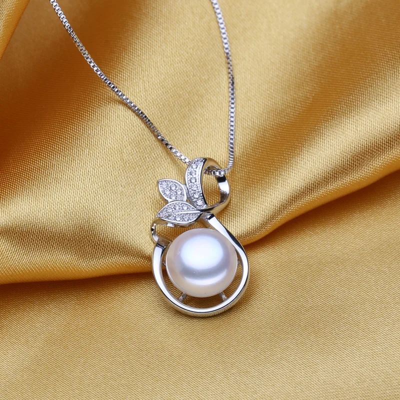 MITUO black Pearl Jewelry cute Pendant Necklace fashion style Natural Freshwater Silver Leaves gift box | Украшения и аксессуары