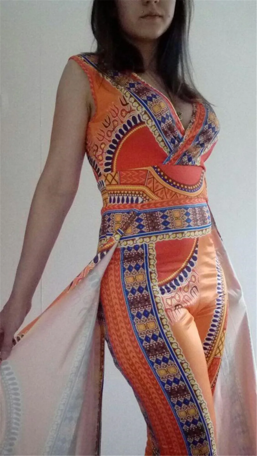 strapless bodysuit gold jump suits sexy costumes womans fashion clothes African v-neck printed sleeveless bandage jumpsuit | Тематическая