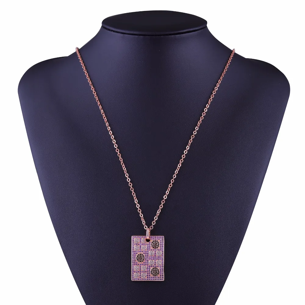 

JUWANG Square Shape Statement Pendant Necklace for Woman colar Micro Pave Colorful CZ Rhinestone Indian Jewelry