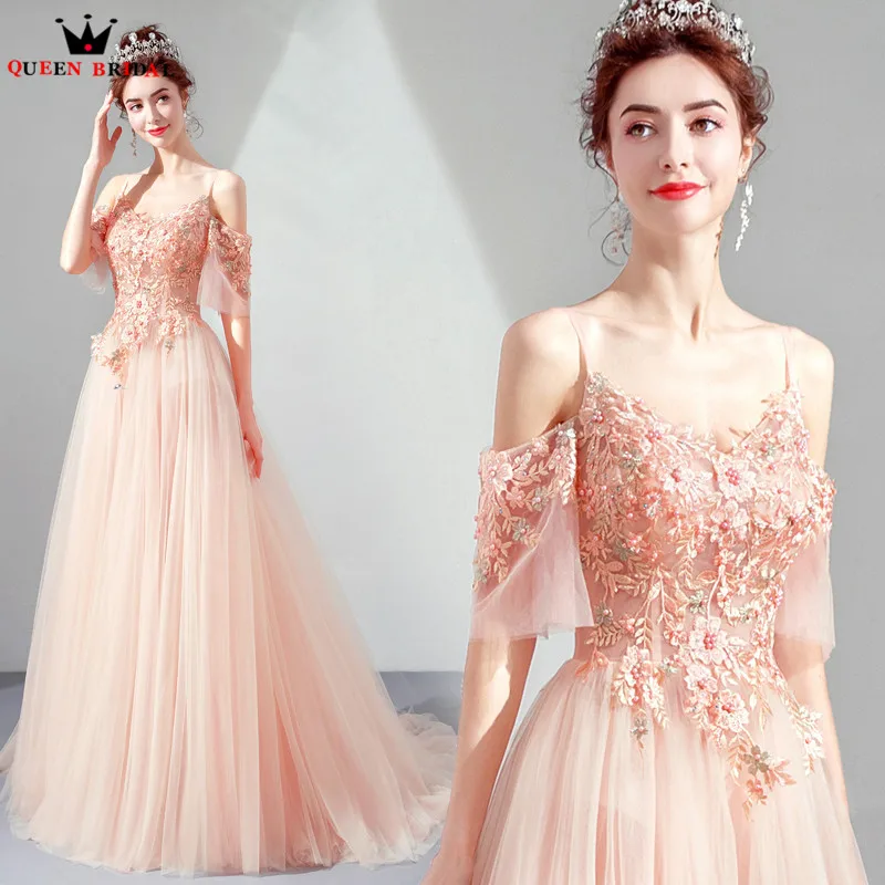 Elegant Evening Dresses A-line Flowers Lace Pearls 2020 New Appliques Party Dress Stunning Prom vestido de festa JK11T | Свадьбы и