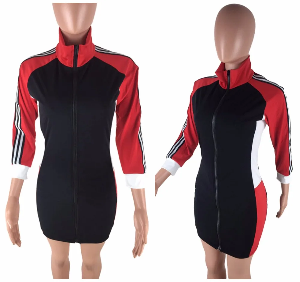 2XL на молнии спереди Спортивное платье Для женщин Bodycon Платья для 2018 весенние
