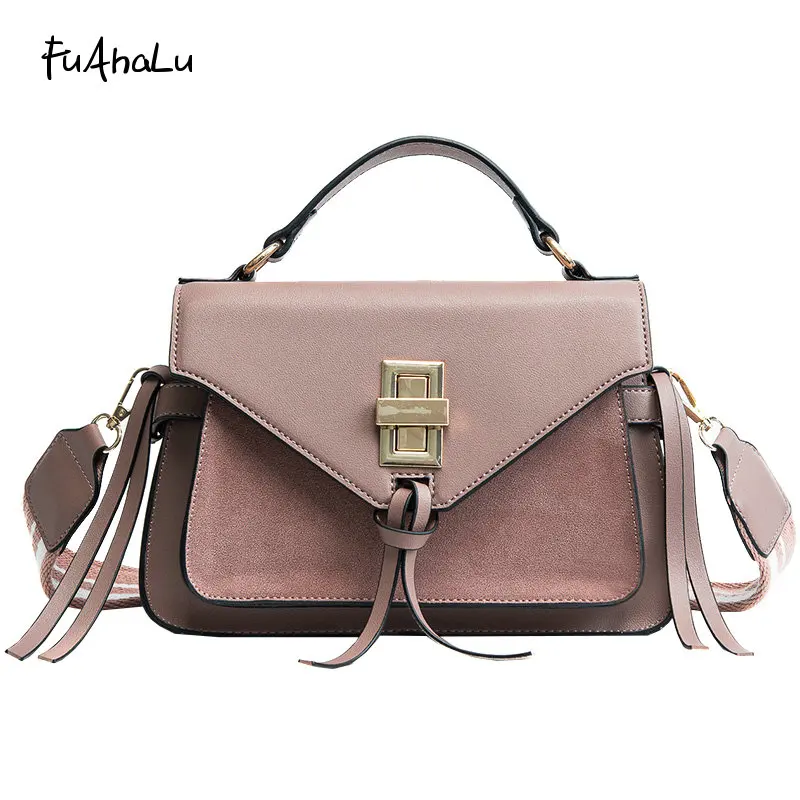 

FuAhaLu Women's new tidal matte small flap fashion handbag wide shoulder strap shoulder Messenger bag
