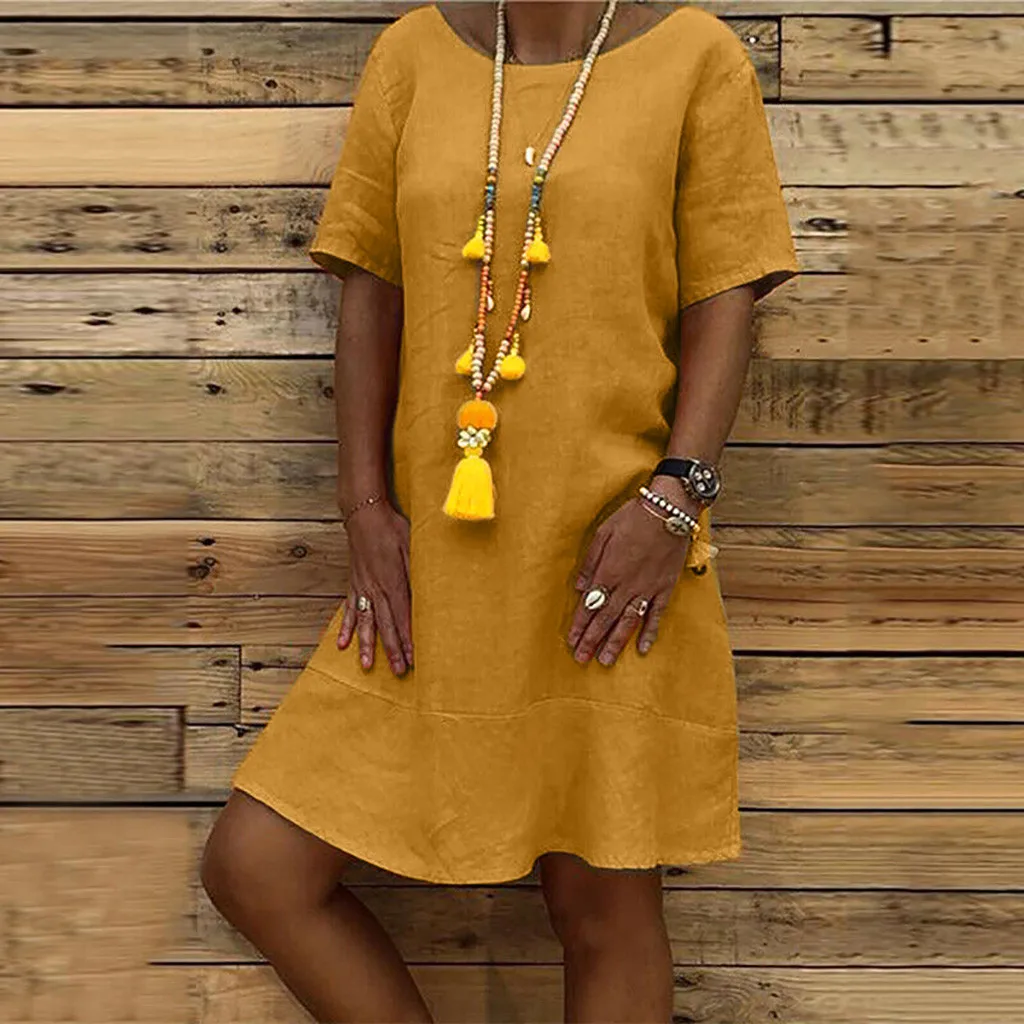 Летнее женское Повседневное платье свободное однотонное мини-платье с коротким