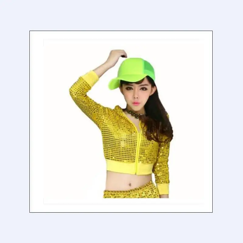 2016 Pretty Guide Delle Donne DS Clubwear Luccicanti Paillettes Manica Hip Pop Performance Dance Outwear Modern Dancing Costume | Женская