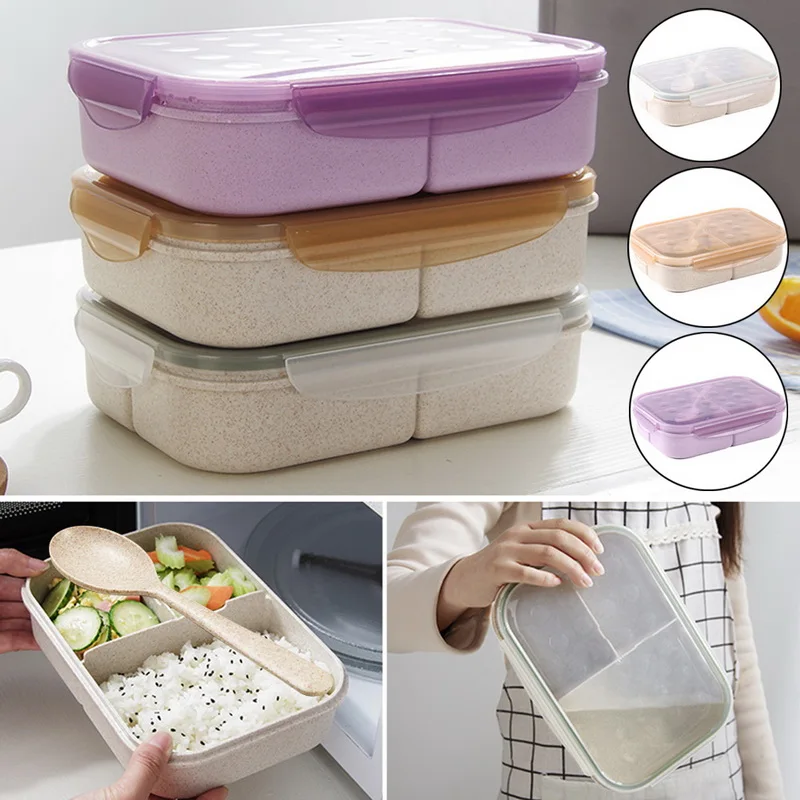 Портативный Ланч бокс Bento 3 отделения с крышками и ложкой для школы офиса детей