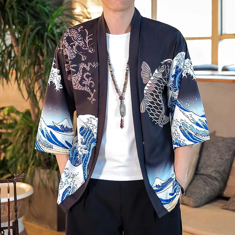 Японское кимоно кардиган для мужчин haori yukata мужской самурайский костюм одежда кимоно куртка мужская кимоно рубашка yukata haori FF001