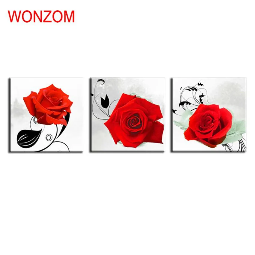 

Framed 3Pcs Red Rose Canvas Art Painting HD Abstract Flower Wall Home Decor For Living Room Modular Arts Cuadros Decoracion 2017