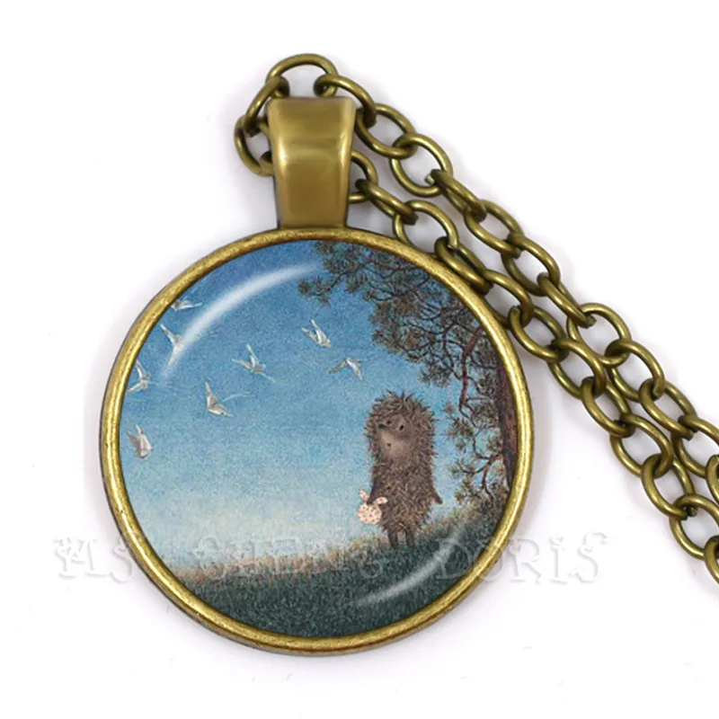 The Hedgehog in the Mist Necklace 25mm Glass Dome Pendant Little In Fog Creative Jewelry For Women Men Kids Gift | Украшения и