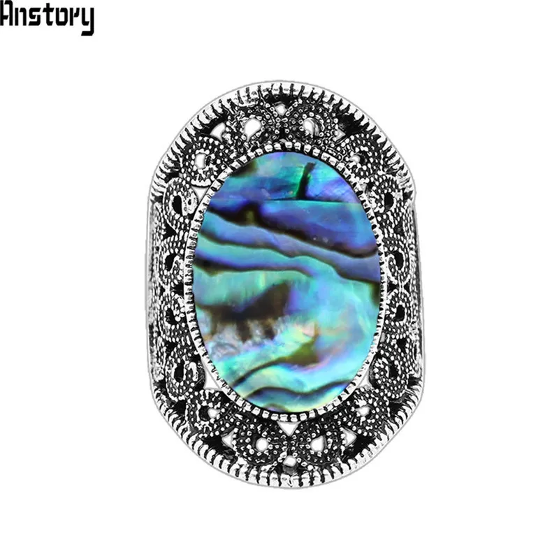 Овальный Shell Кольца для Для женщин цветочных растений антикварная посеребренные