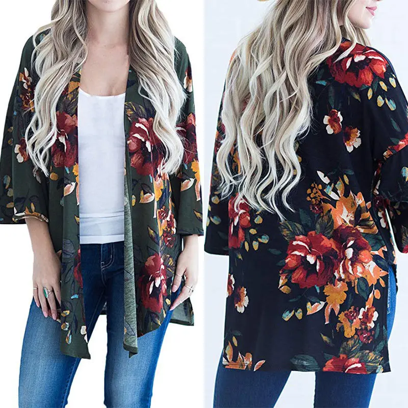 2018 новый стиль модный осенний женский шифоновый Свободный кардиган с цветочным