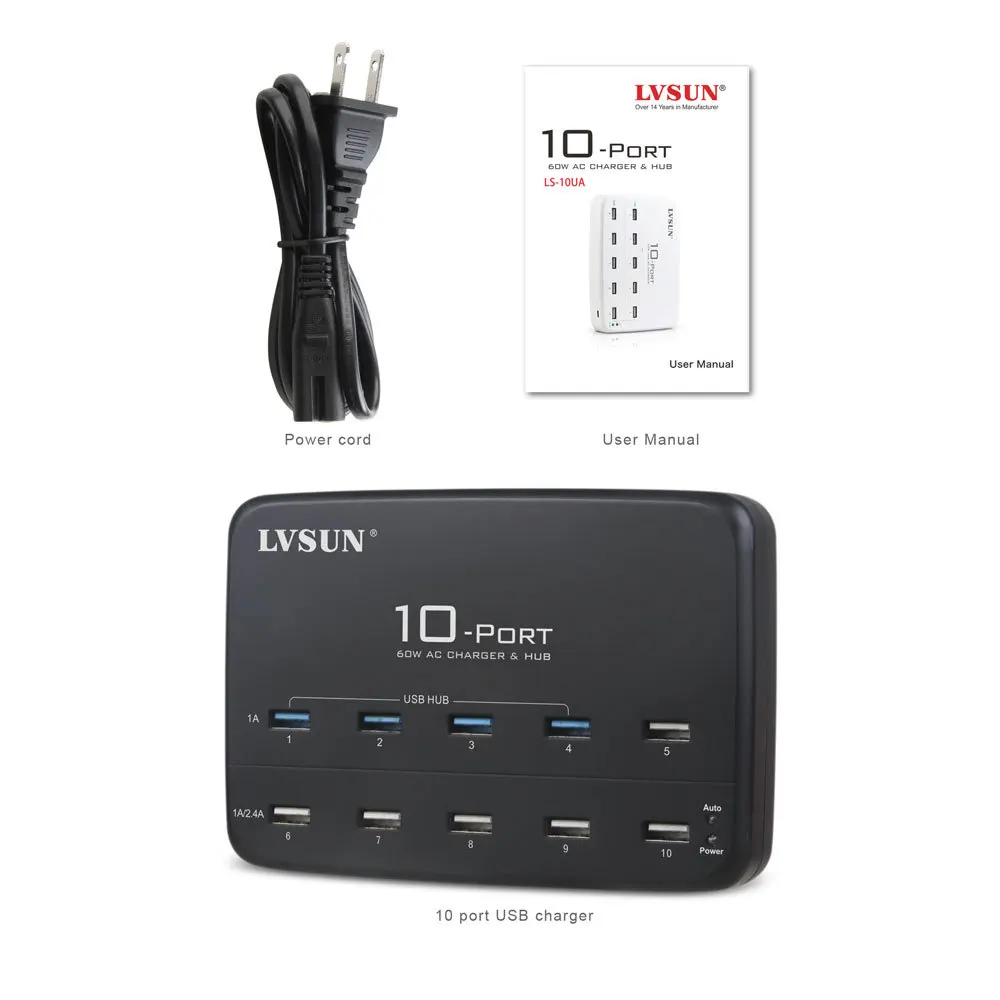 LVSUN 10 порт USB зарядное устройство Интеллектуальный настольный с 2 0 концентратор