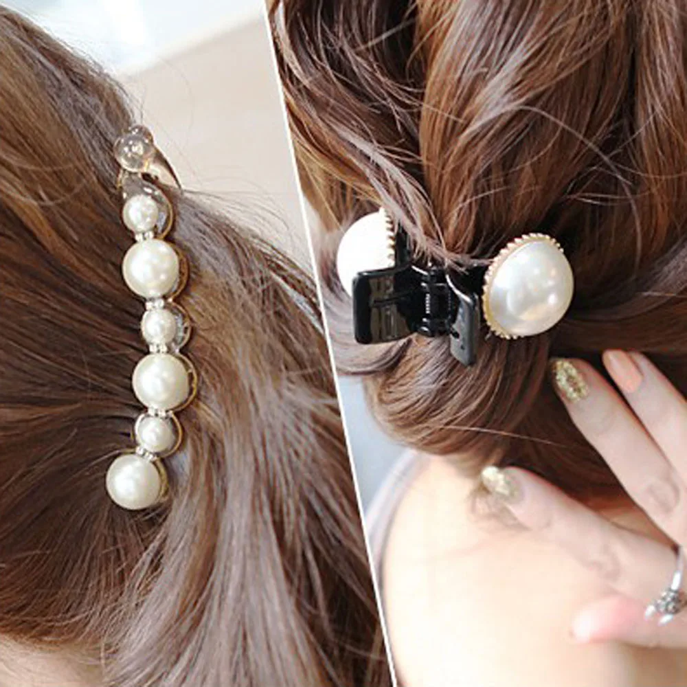 

1 Pcs Korean Japan Style Retro Vintage Women Pearl Crystal Rhinestone Mini Crown Hair Claw Hair Barrette Clips Hair Accessories