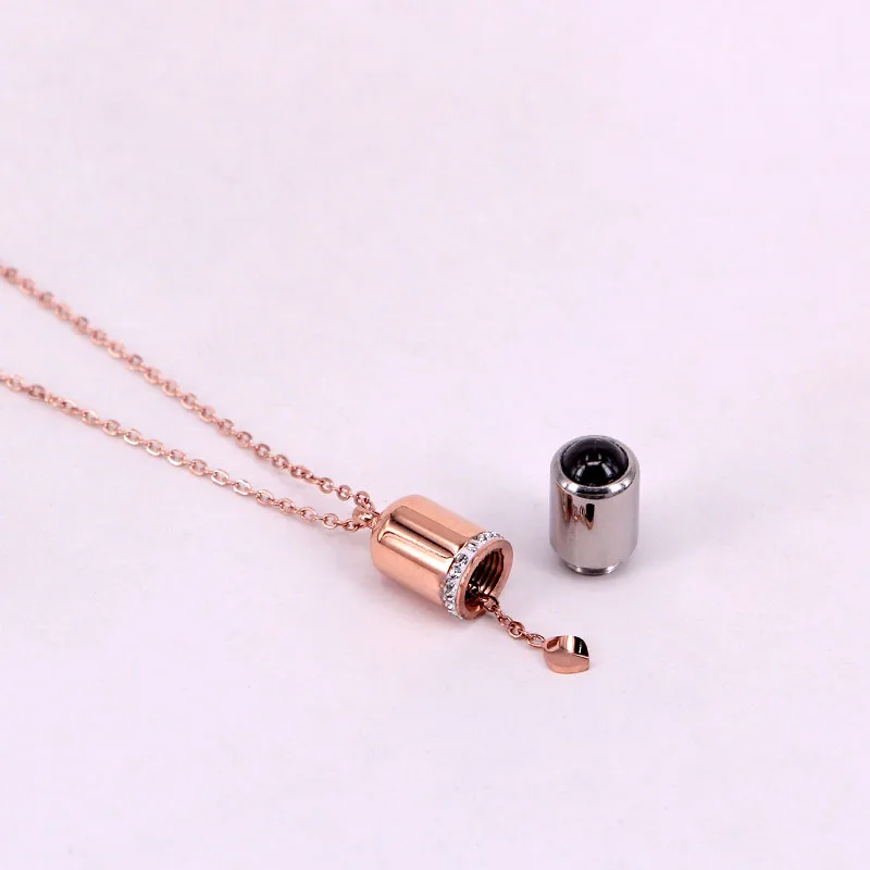 Stainless Steel 100 languages Heart I love you Projection Capsule Pendant Necklace Fashion Women Jewelry Valentine's day Gift |