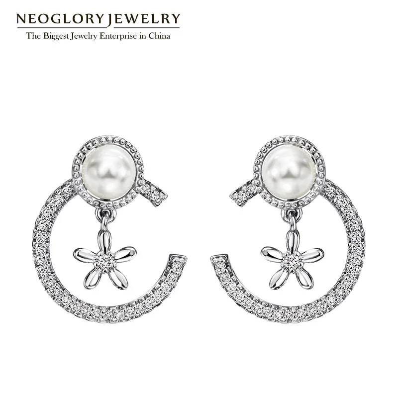 Серьги гвоздики Neoglory в винтажном стиле женские круглые украшения бохо с белыми