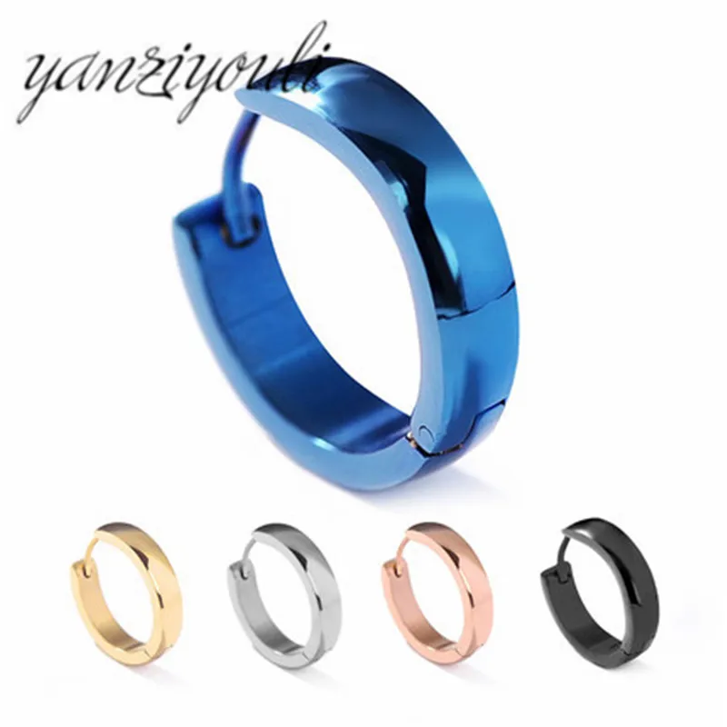 1pair 5 Colors Punk Round Titanium Steel Buckle Tide Stainless Earring Cool Ear Stud for Men Male and Female |