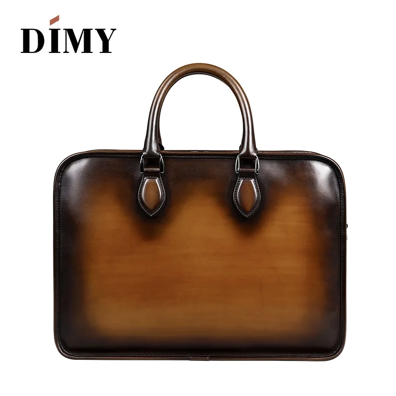 DIMY Vintage Handmade Italian Genuine Leather Briefcase Men Hand Patina Messenger Shoulder Bags Laptop Business Case Men's Bags