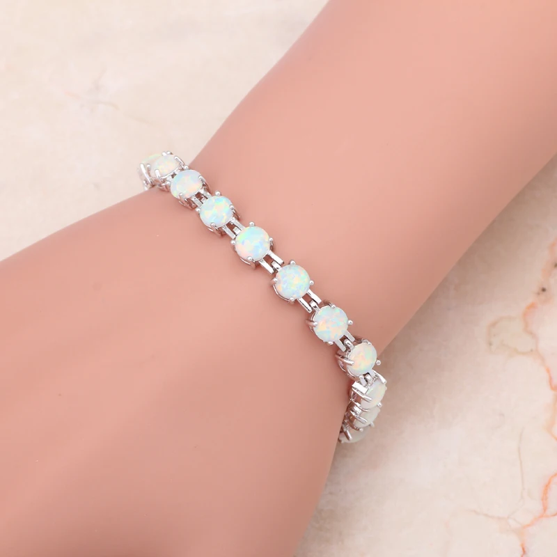 Роскошные Браслеты для Дамы бренд Дизайн Круглый Белый огненный опал Серебро