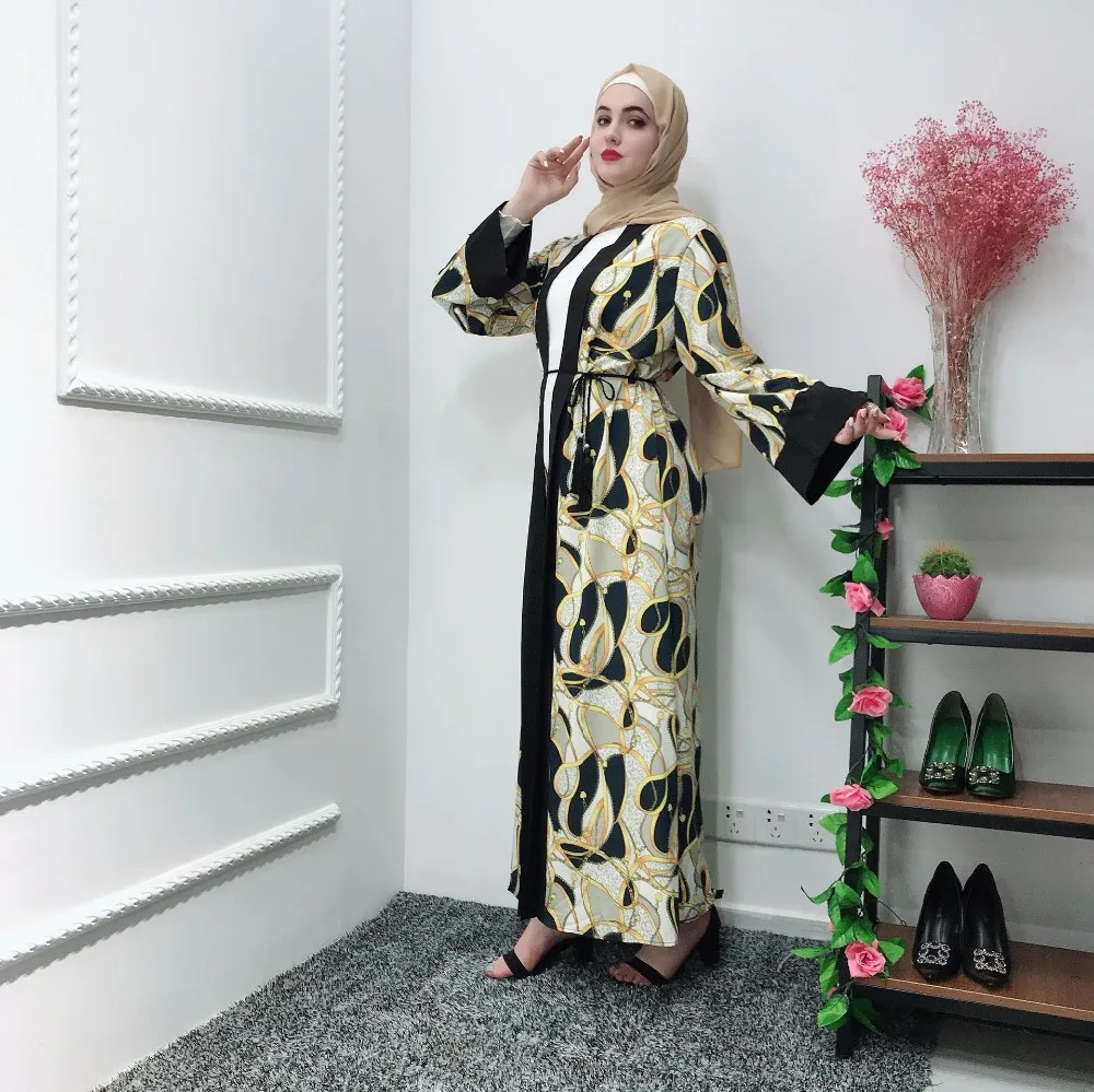 Женское Цветочное платье хиджаб принт в мусульманском стиле Abaya кардиган кимоно