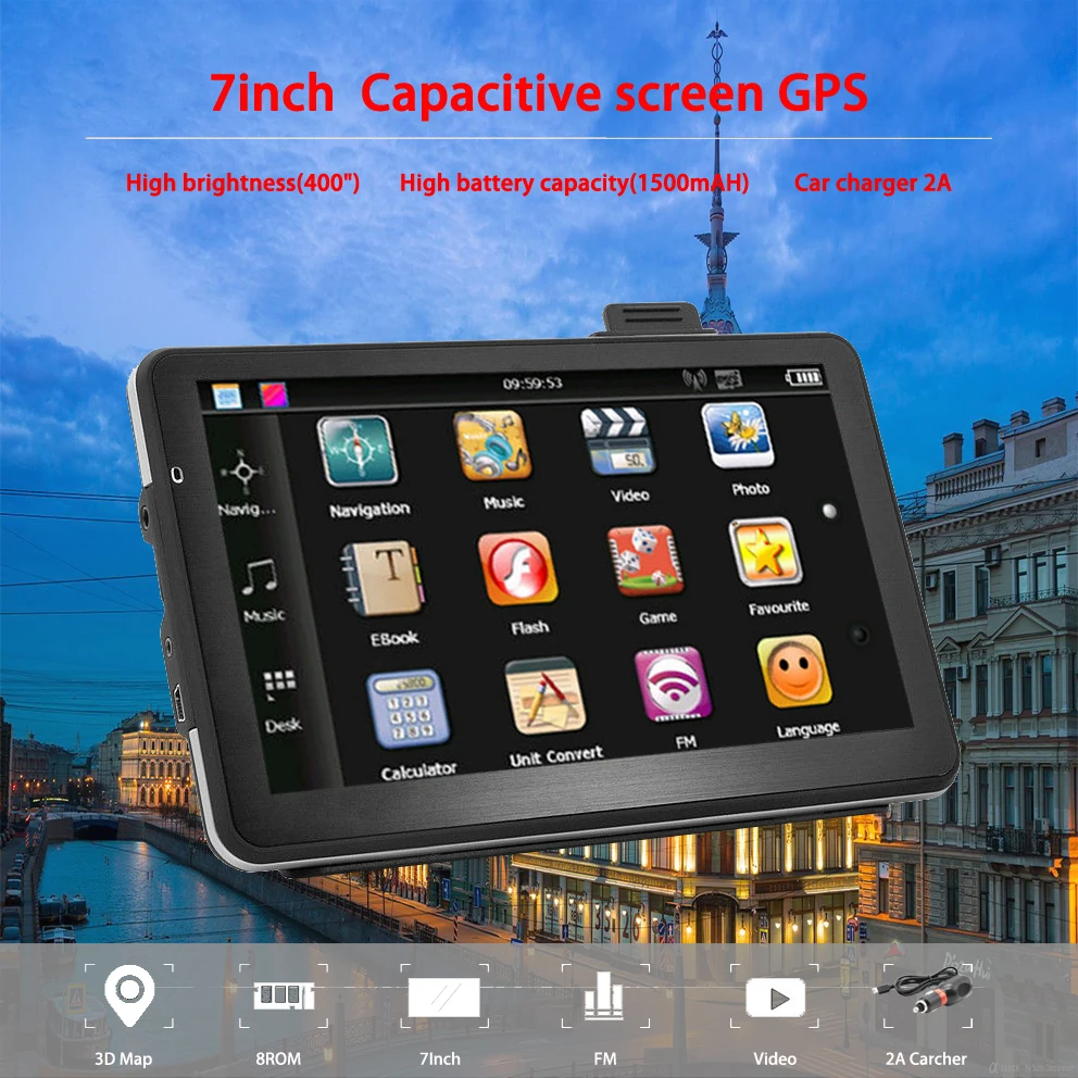 Oriana 7-дюймовый GPS-навигатор емкостный экран 256 Мб 8 ГБ для автомобиля грузовика