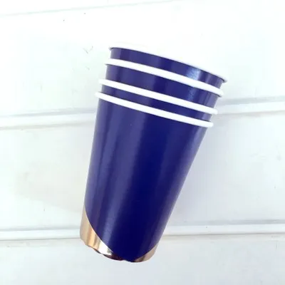 12pcs cups Новое поступление темно-синяя серия одноразовые наборы посуды Детские вечерние наборы бумажные тарелки Посуда для салфетки для торта чашки столовые приборы - Цвет: 12pcs cups