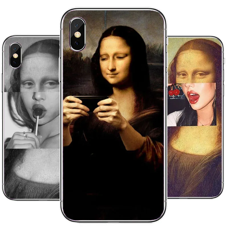 Mona Lisa забавный чехол для телефона из жесткого пластика iPhone5S SE 6 6S 6Plus 6sPlus 7 7Plus 8 8Plus X