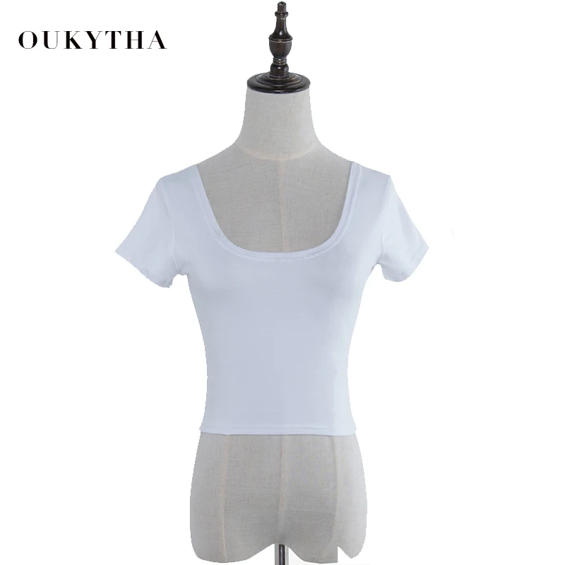 Женский укороченный топ Oukytha хлопковая футболка с коротким рукавом и u образным