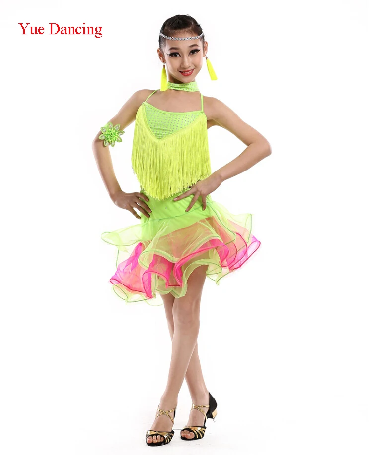 Новинка 2016 года костюм для латинских танцев с бахромой и блестками платья