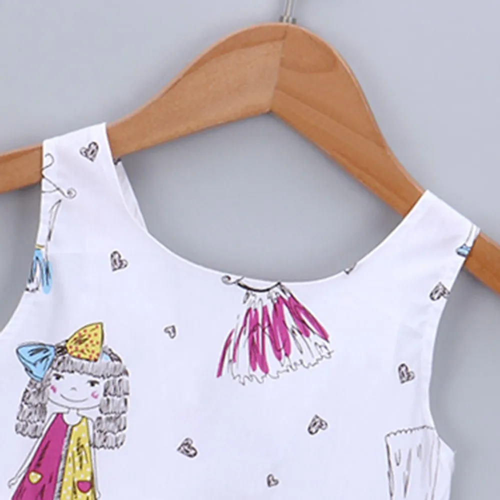 Cotton printed Children Kid Girl Cartoon Heart Print Bowknot Sleeveless Princess Dresse Clothes princess dress hot #06 | Детская одежда