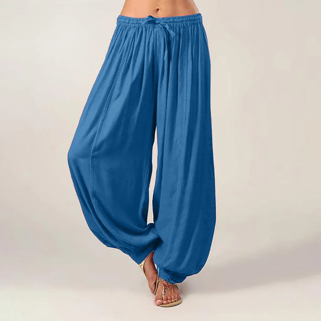 Dark Blue Летние модные женские туфли штаны свободного кроя Повседневное мягкие танцевальные штаны-шаровары элистичные, средней, посадки одежда больших размеров, брюки с начесом, Размеры штаны-шаровары длинные штаны# T20 - Цвет: Dark Blue