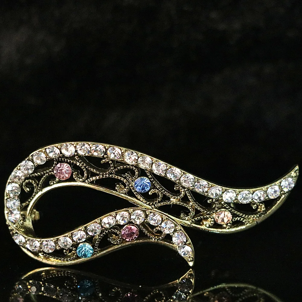 

Vintage rhinestone crystal 24*55mm dragon brooch antique large gold -color Fashion plated clothes accessories B1194