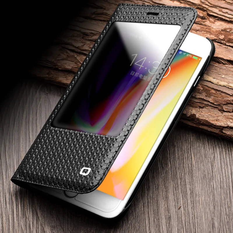 Чехол QIALINO из натуральной кожи с откидной крышкой и окошком для iPhone 7 plus 8p |