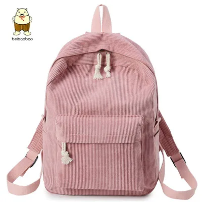 pink Beibaobao элегантный дизайн Мягкий тканевый рюкзак женский дизайн школьный рюкзак для девочек-подростков полосатый рюкзак для женщин CE3518 - Цвет: pink
