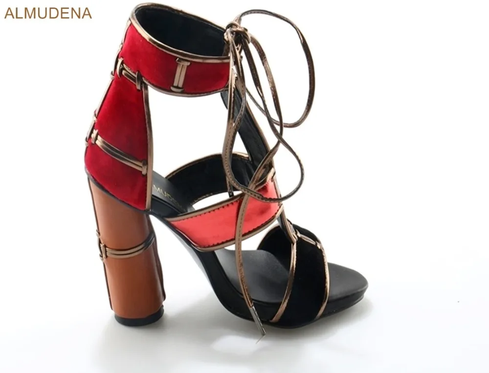 ALMUDENA/женские модельные босоножки на не сужающемся книзу массивном каблуке