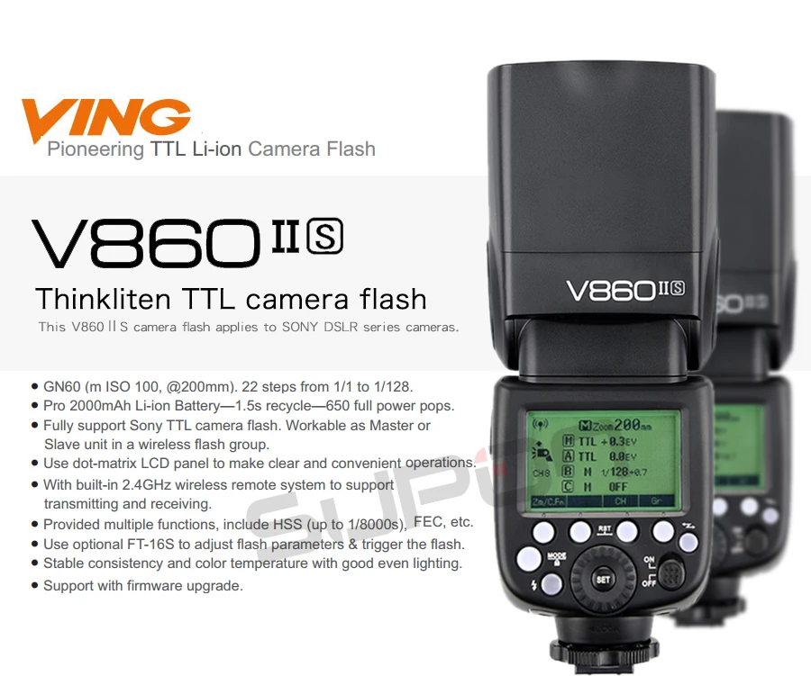 Godox V860II флэш-V860II-S ttl 2,4G GN60 вспышка для фотокамер Speedlite HSS 1/8000s 2000 mAh батарея Камера Вспышка Speedlite вспышка триггера для sony+ подарочный набор