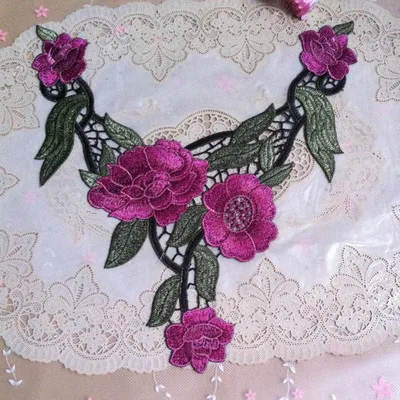 

10pcs Sewing Accessories Lace collar Embroidered Lace Patches Purple Red Rose lace Sewing Neckline Collar Applique Collar lace