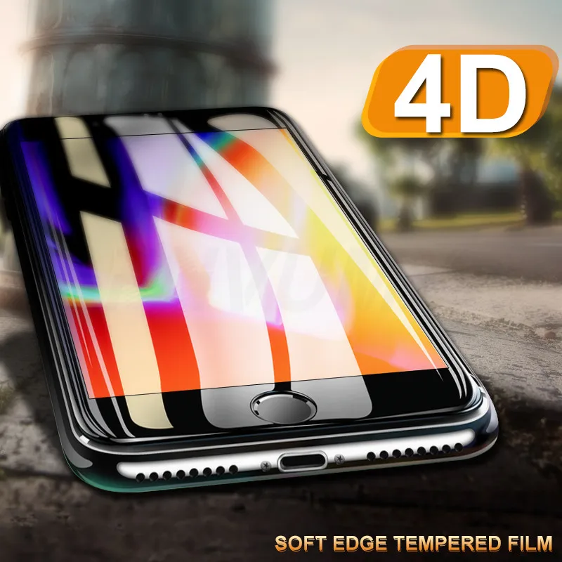 Закаленное стекло 4D с закругленными краями и полным покрытием экрана для iPhone 7 6 S 8