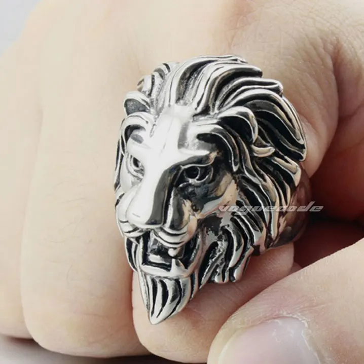 Серебряное модное огромное кольцо в виде льва твердое мужское стиле панк из