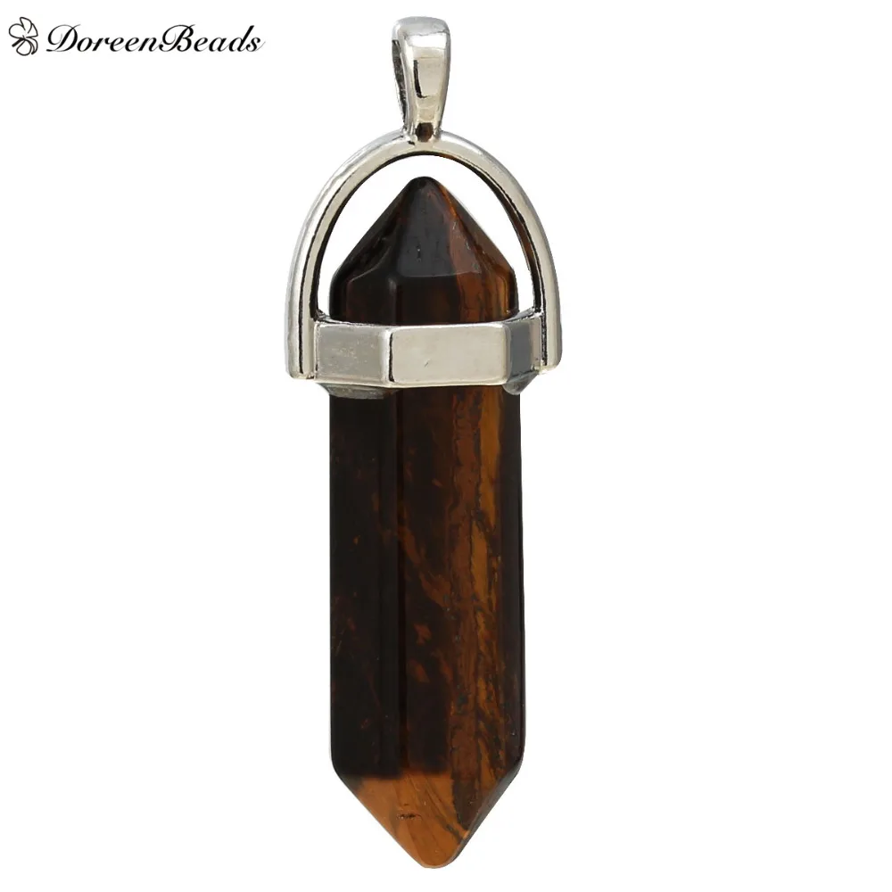Подвески чакры DoreenBeads для глаз тигра карандаш тусклый серебристый коричневый 4 1